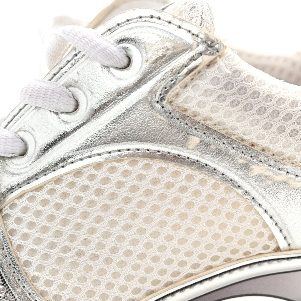 Fabric Laminated Calfskin Stretch CC Womens Sneakers 39.5 White Silver