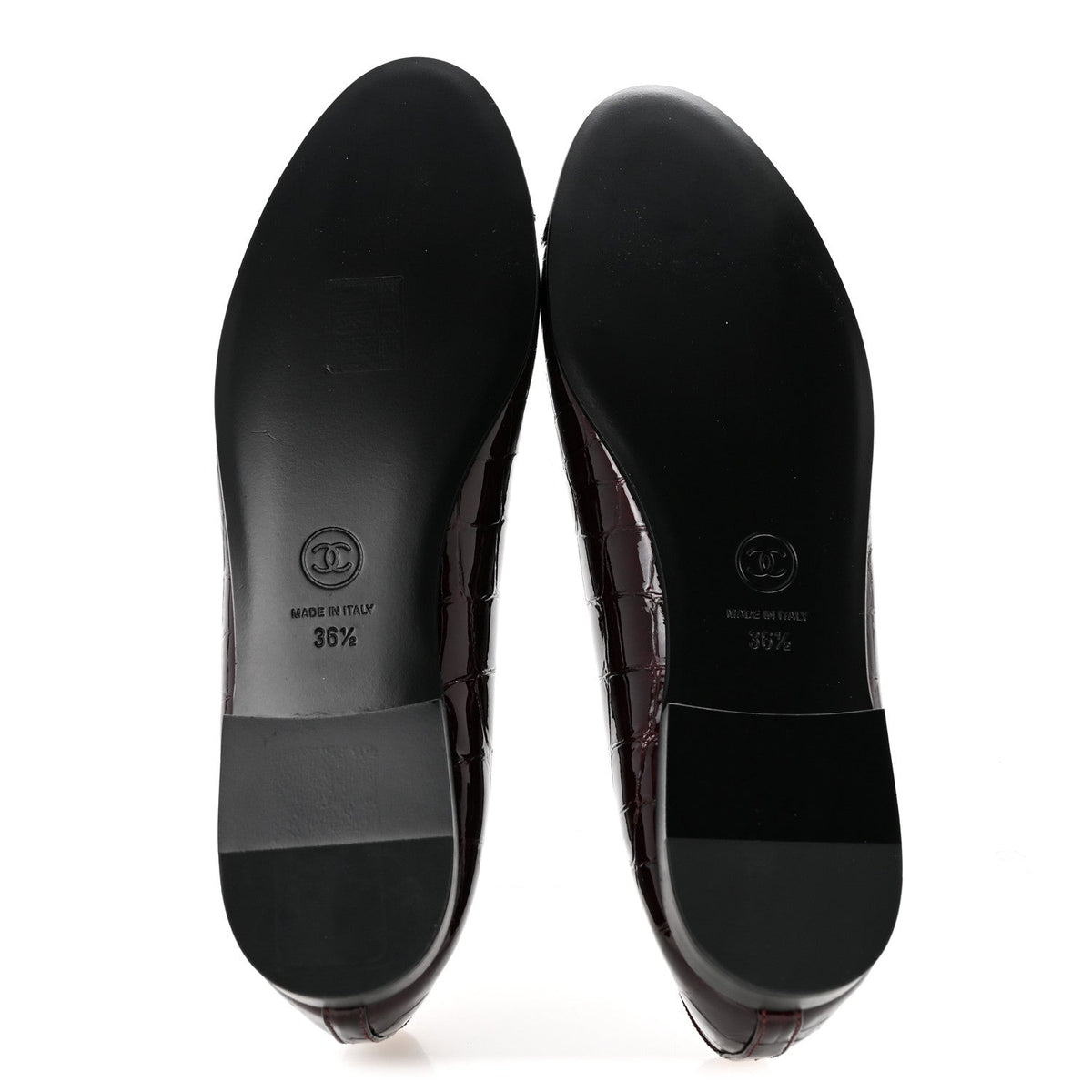 Crocodile Embossed Patent Cap Toe Ballerina Flats 36.5 Dark Burgundy Black