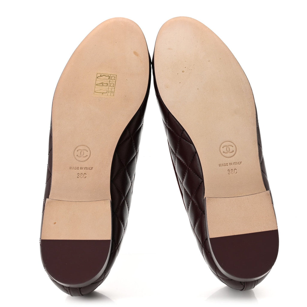 Lambskin Quilted CC Cap Toe Ballerina Flats 38 Dark Burgundy