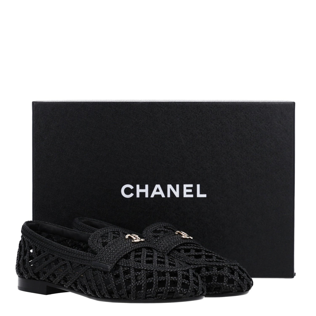 Braided Lambskin CC Mocassin Loafers 38 Black