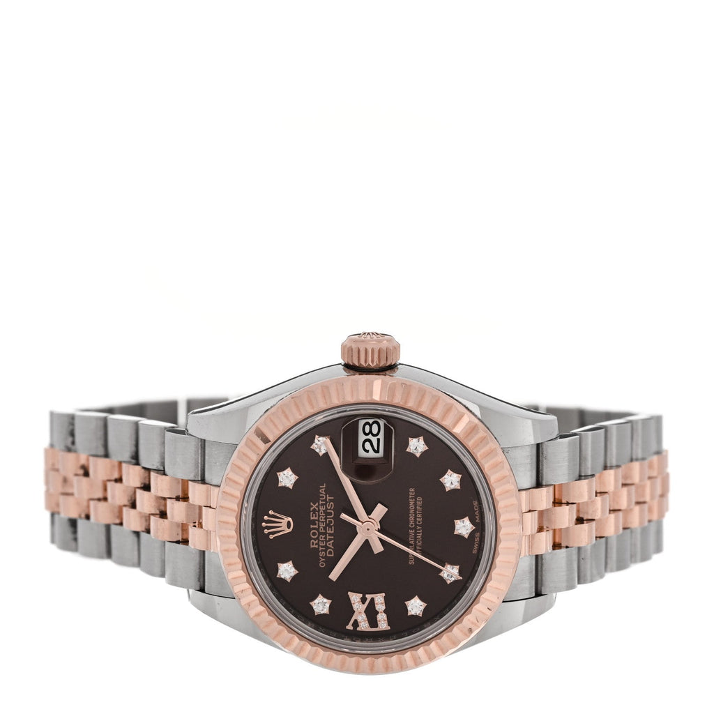 Stainless Steel 18K Everose Gold Diamond 28mm Oyster Perpetual Datejust Watch Chocolate 279171
