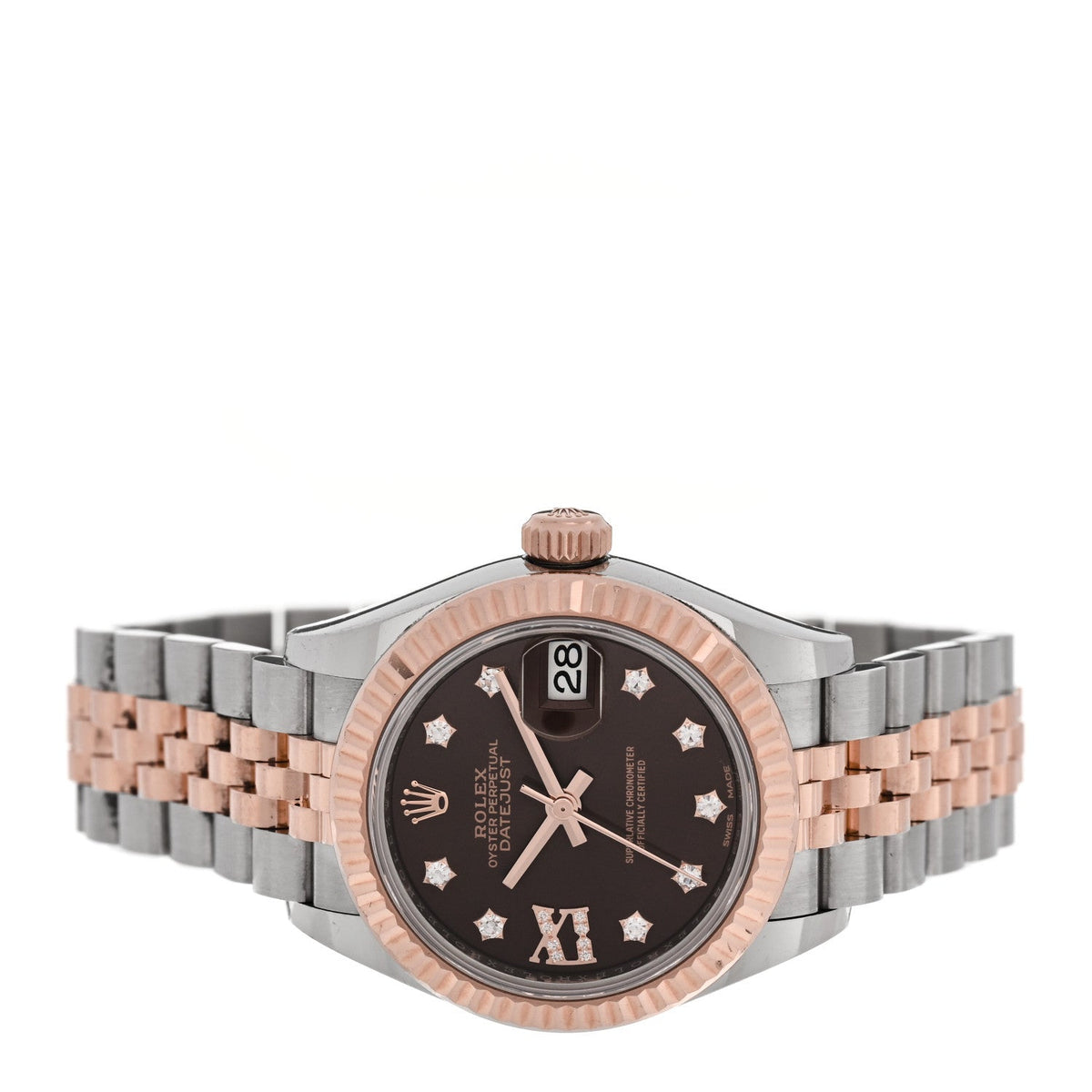 Stainless Steel 18K Everose Gold Diamond 28mm Oyster Perpetual Datejust Watch Chocolate 279171