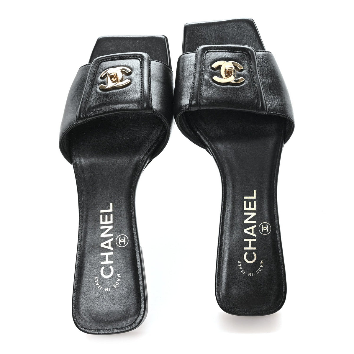 Lambskin CC Turnlock Mules 36.5 Black