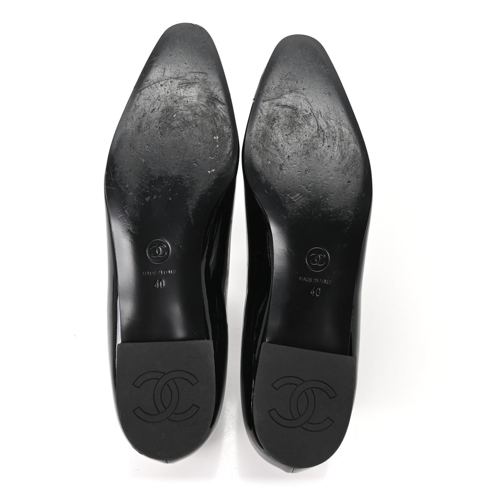 Patent Camellia Ballerina Flats  40 Black