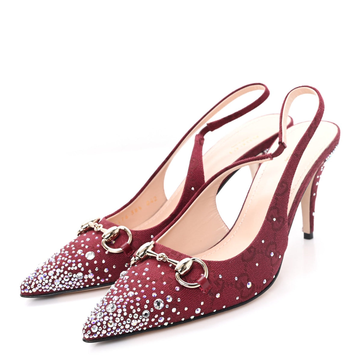 New Canvas Crystal GG Monogram Horsebit Slingback Pumps 38.5 Rossa Ancora