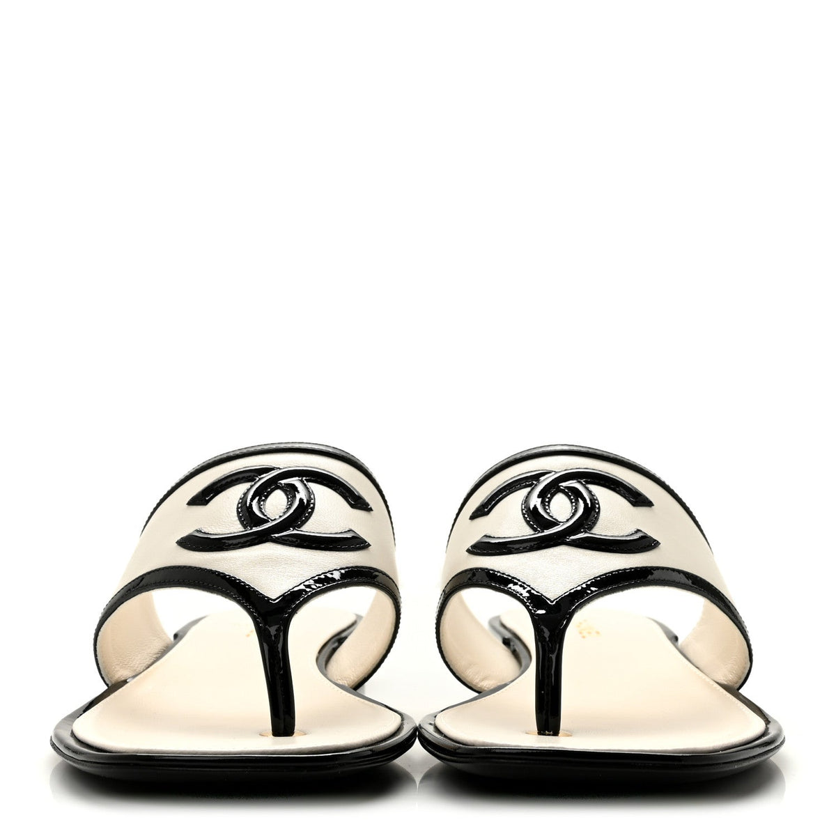 Lambskin Patent Calfskin CC Thong Sandals 39 White Black