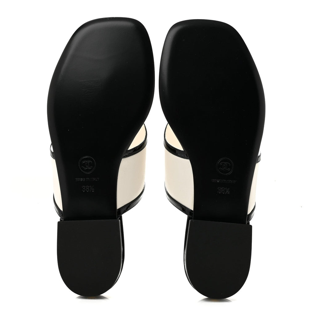 Lambskin Patent Calfskin CC Thong Sandals 38.5 White Black