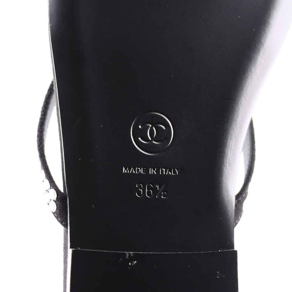 Suede Kidskin Strass CC Thong Sandals 36.5 Black