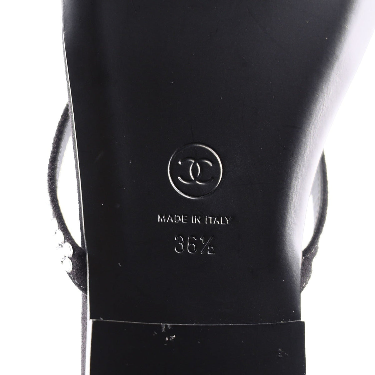 Suede Kidskin Strass CC Thong Sandals 36.5 Black