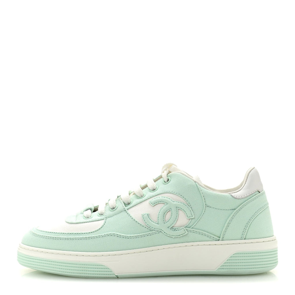 Cotton Sneakers 38.5 Light Turquoise White