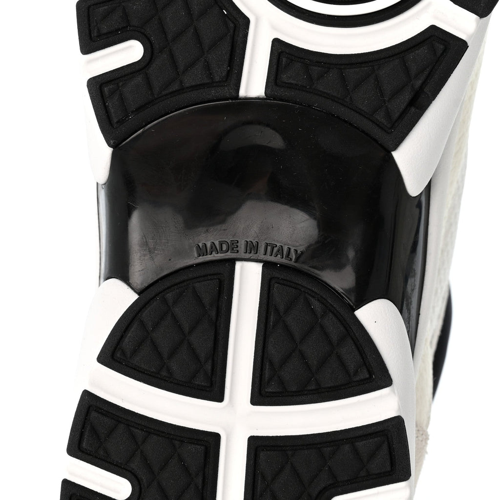 Mesh Suede Calfskin Grained Calfskin Womens CC Sneakers 37.5 White Black