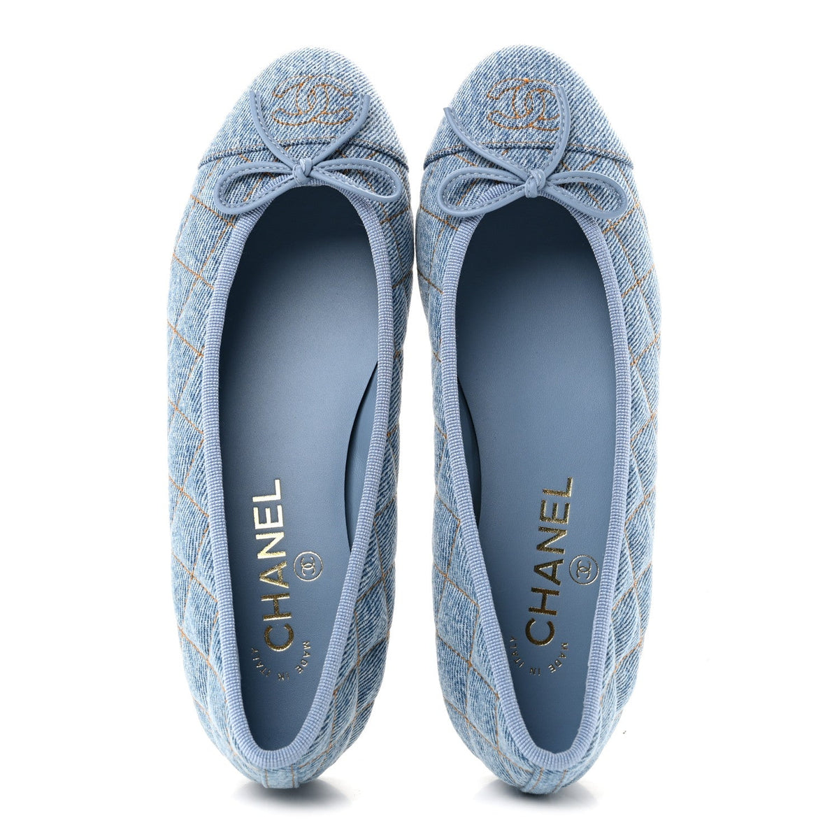 Denim Quilted CC Cap Toe Ballerina Flats 36.5 Light Blue