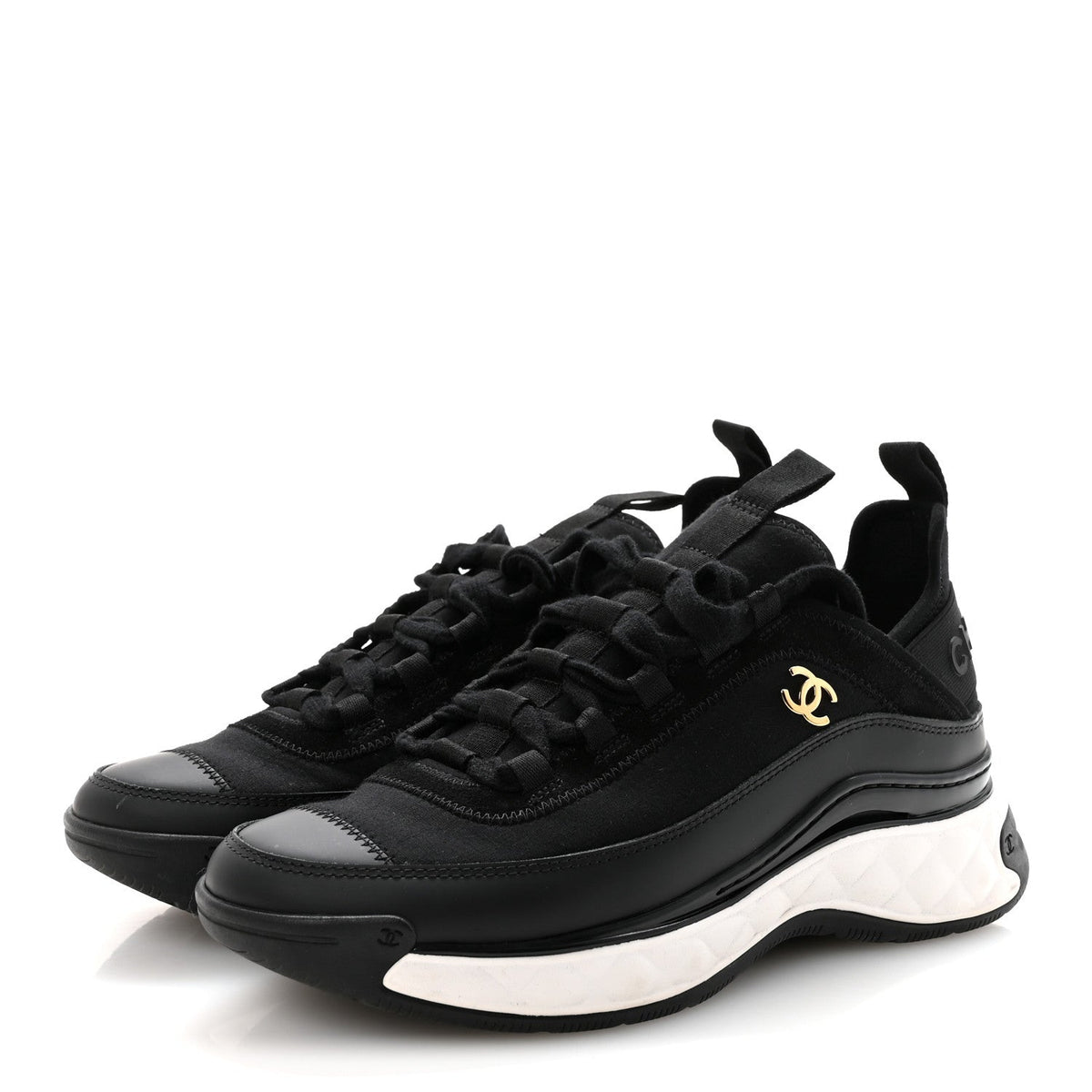 Velvet Calfskin Mixed Fibers CC Sneakers 36.5 Black