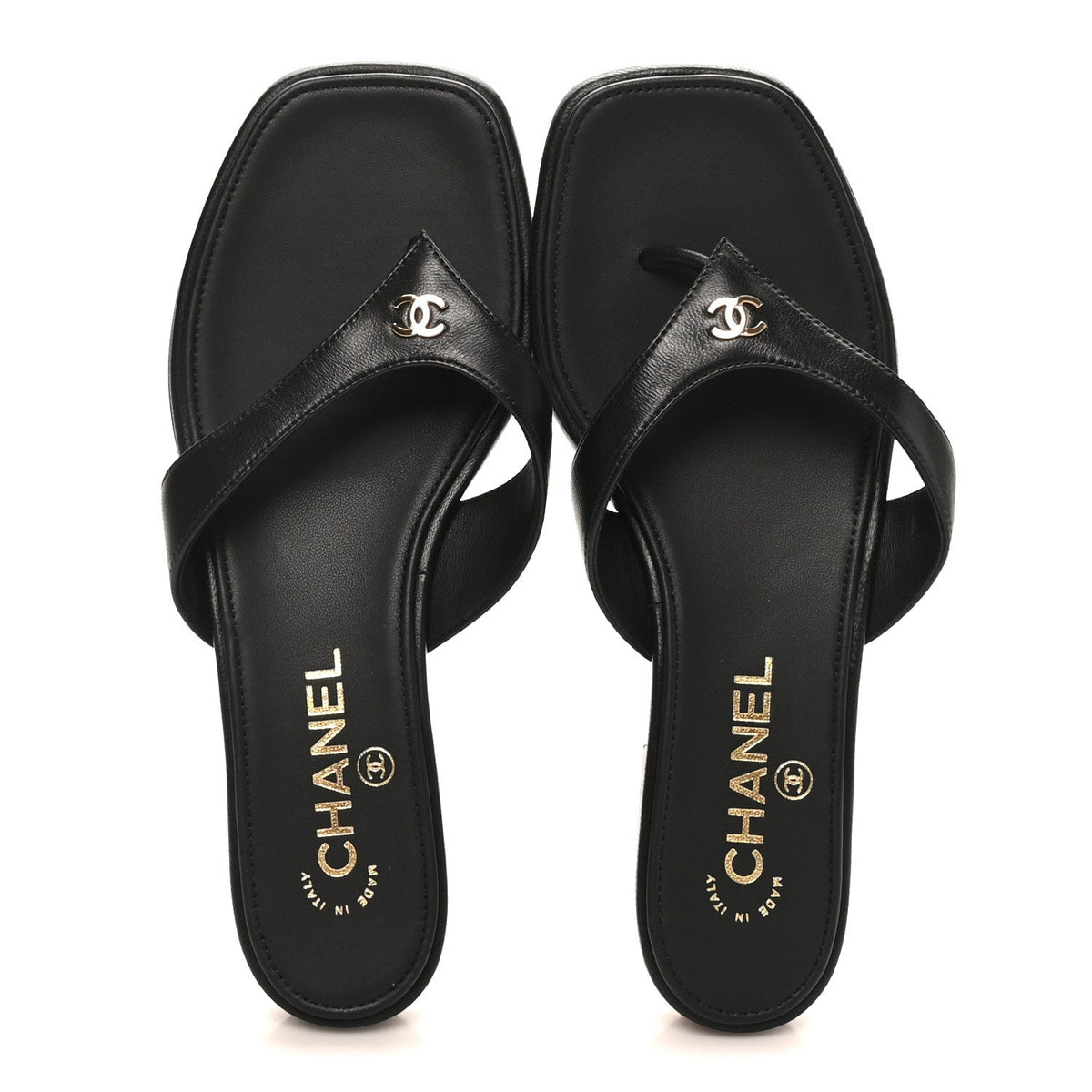 Lambskin CC Thong Sandals 37 Black