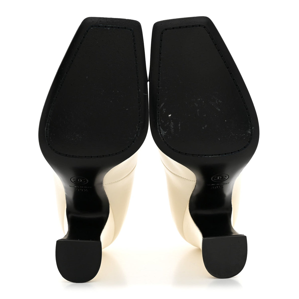 Lambskin Patent Calfskin Cap Toe Pumps 39.5 Ivory Black