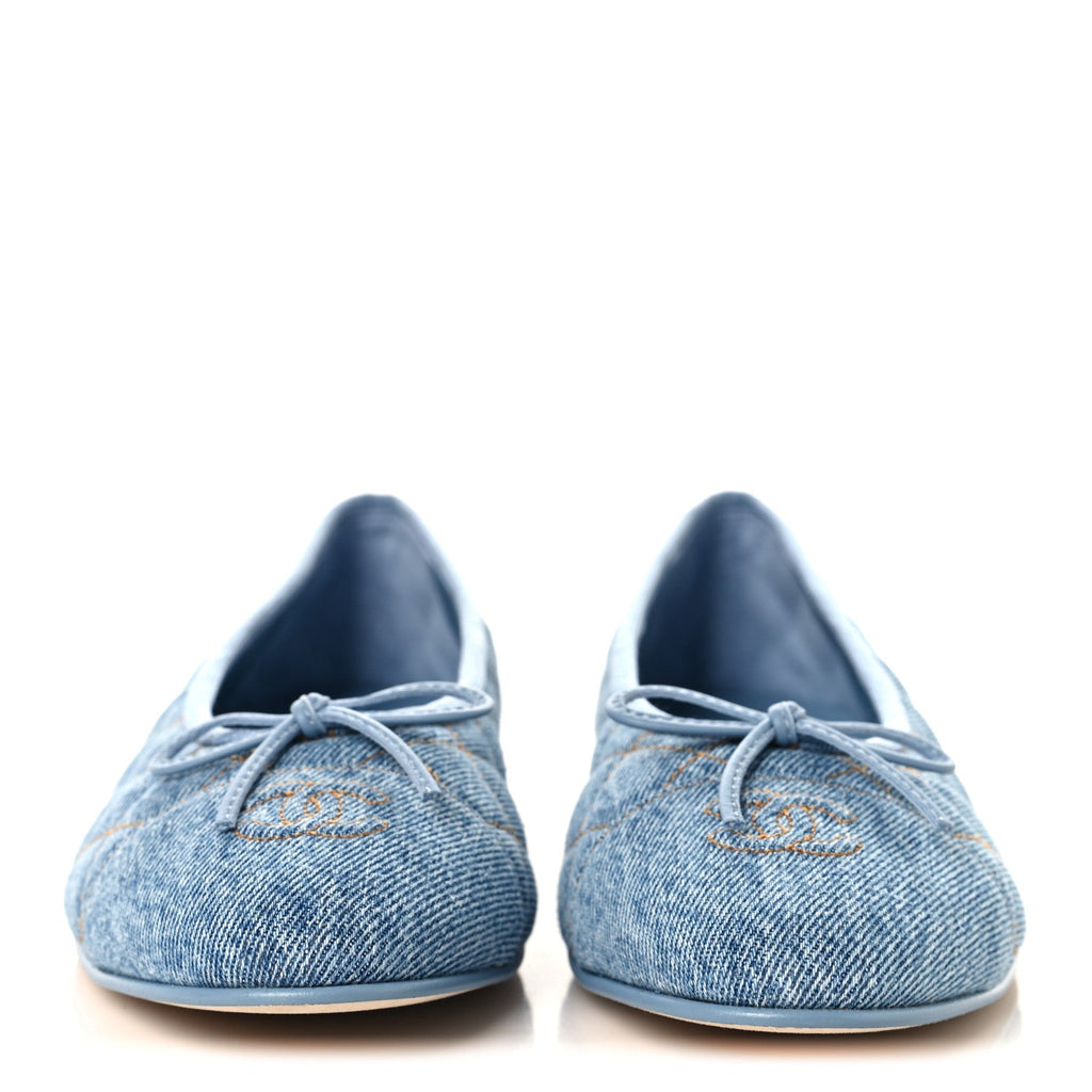 Denim Quilted CC Cap Toe Ballerina Flats 40.5 Light Blue