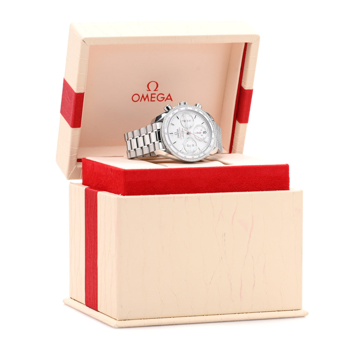 Stainless Steel Diamond Bezel Mother of Pearl 38mm Speedmaster Chronograph Automatic Watch 324.38.38.50.55.001