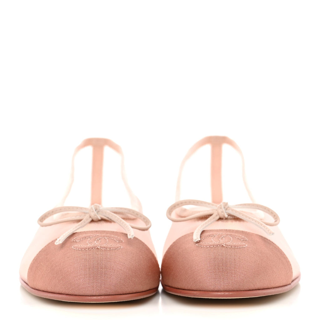 Mesh Grosgrain CC Cap Toe Ballerina Flats 37 Light Pink Dark Pink