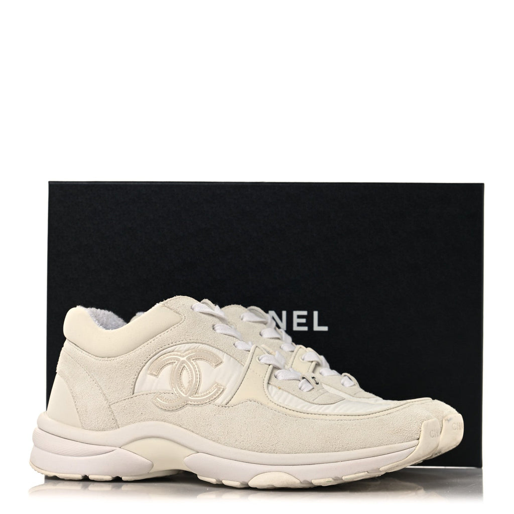 Suede Calfskin Fabric CC Sneakers 37.5 White