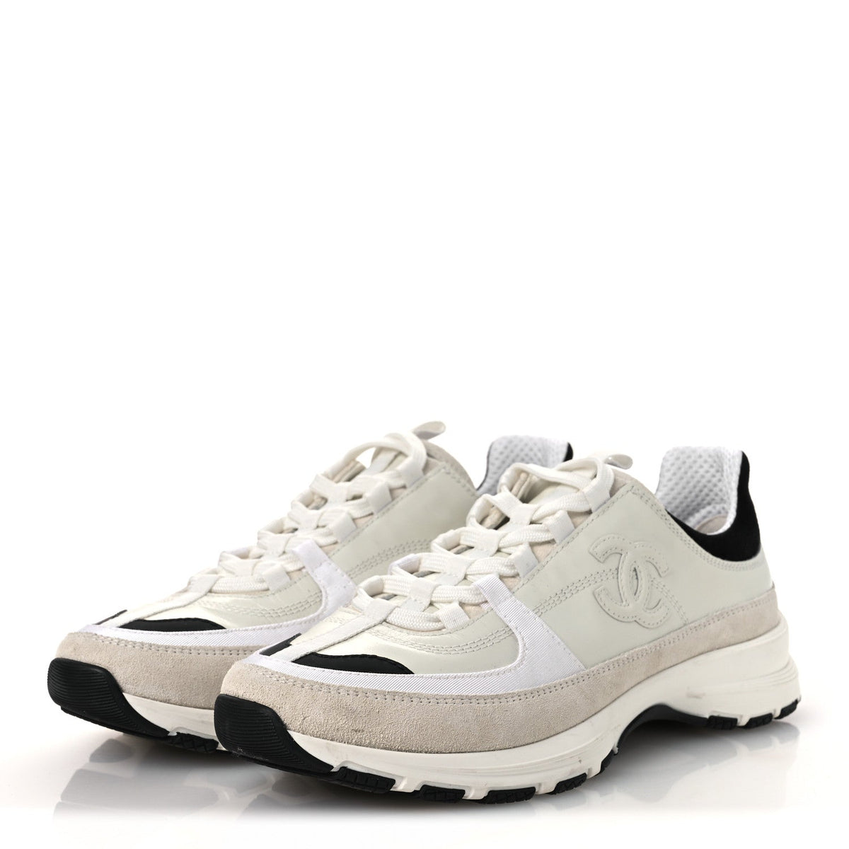 Calfskin Suede CC Womens Sneakers 39.5 White Black