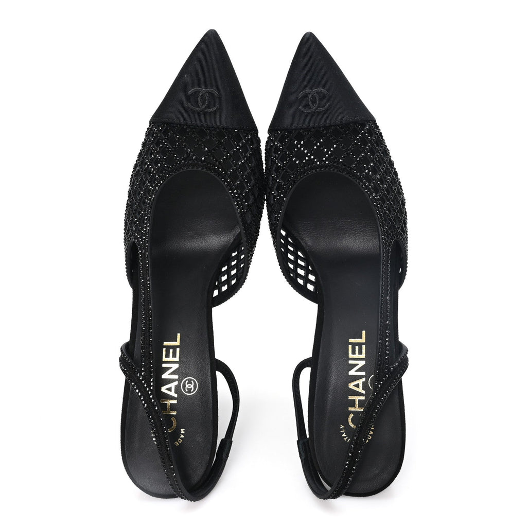 Suede Strass Grosgrain Cap Toe CC Slingback Pumps 39 Black