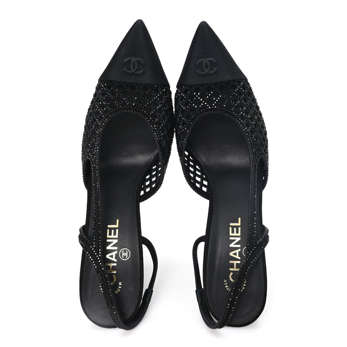 Suede Strass Grosgrain Cap Toe CC Slingback Pumps 39 Black