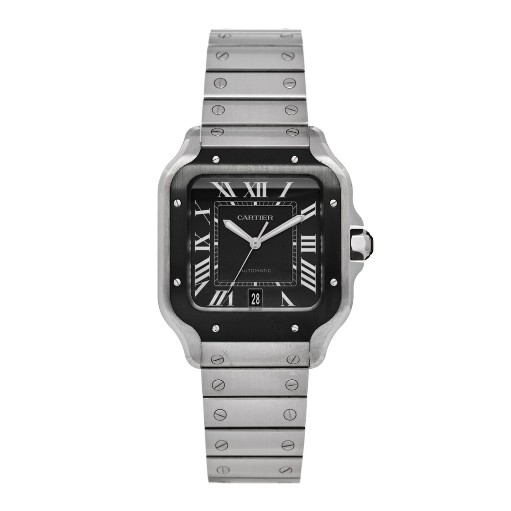 Stainless Steel 39.8mm Santos De Cartier Automatic Watch Black