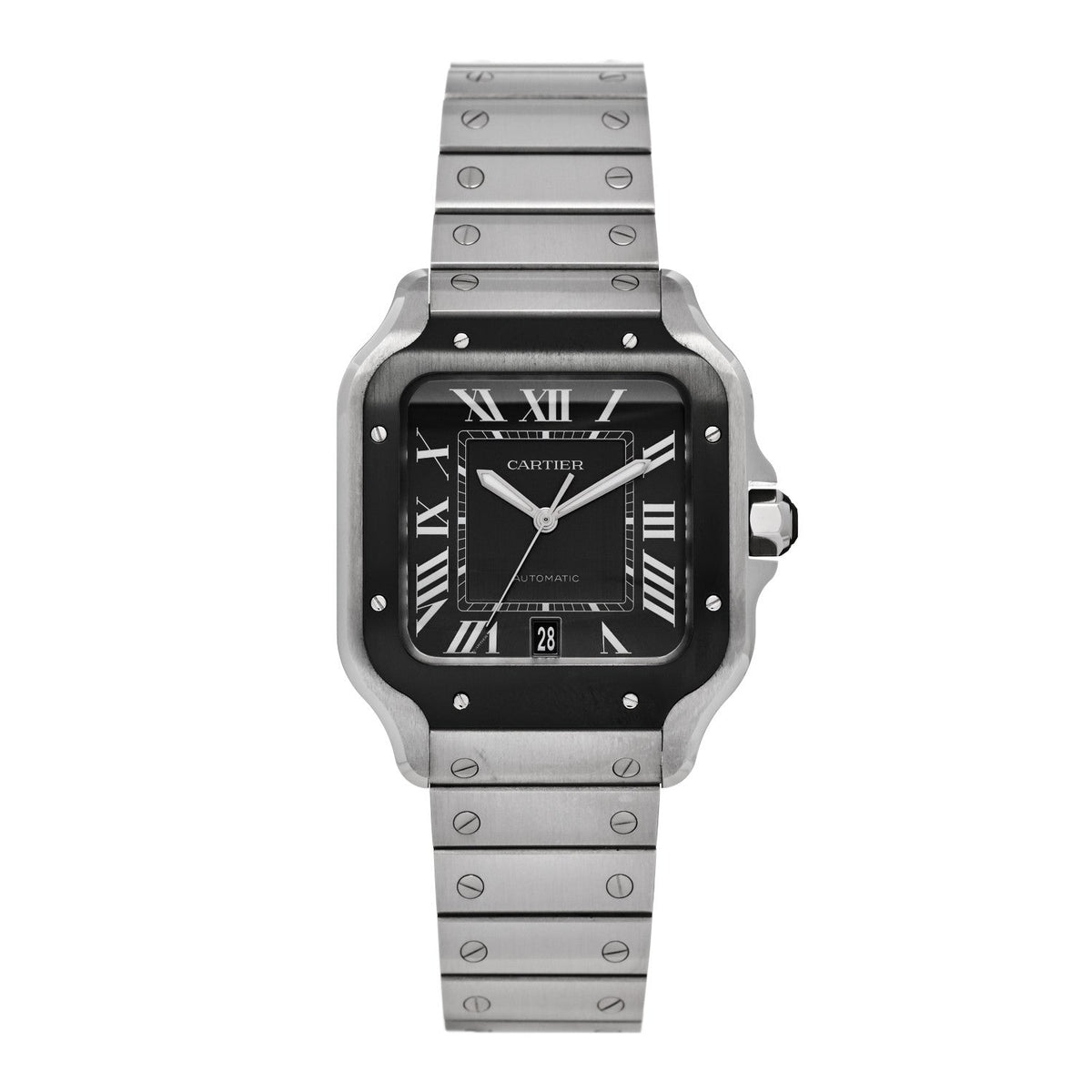 Stainless Steel 39.8mm Santos De Cartier Automatic Watch Black