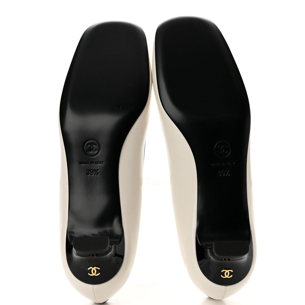 Lambskin Patent Calfskin CC Pumps 39.5 White Black