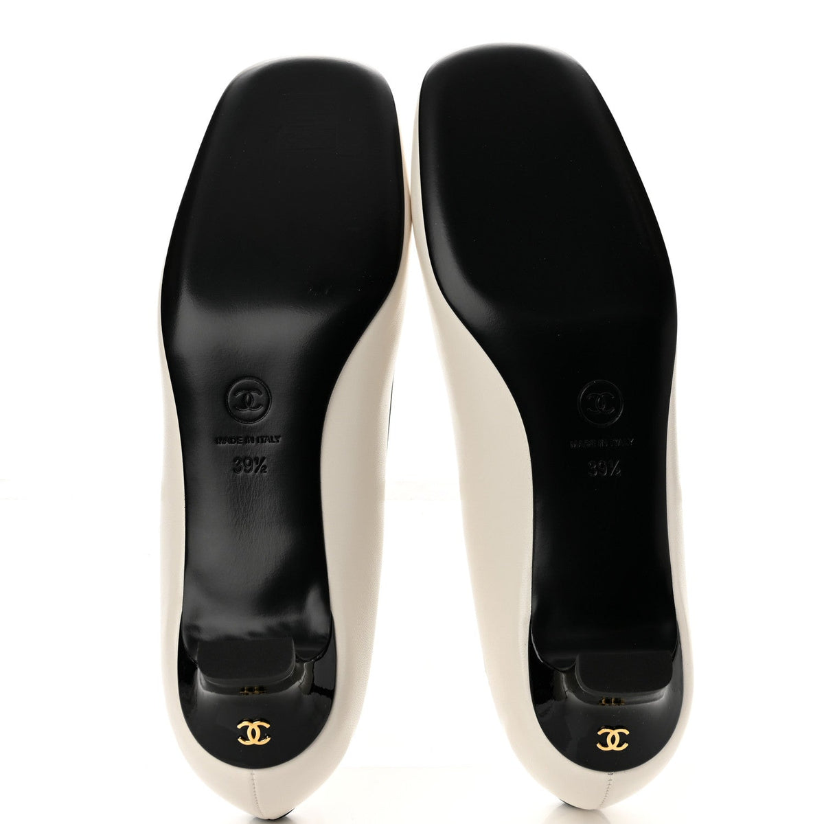 Lambskin Patent Calfskin CC Pumps 39.5 White Black