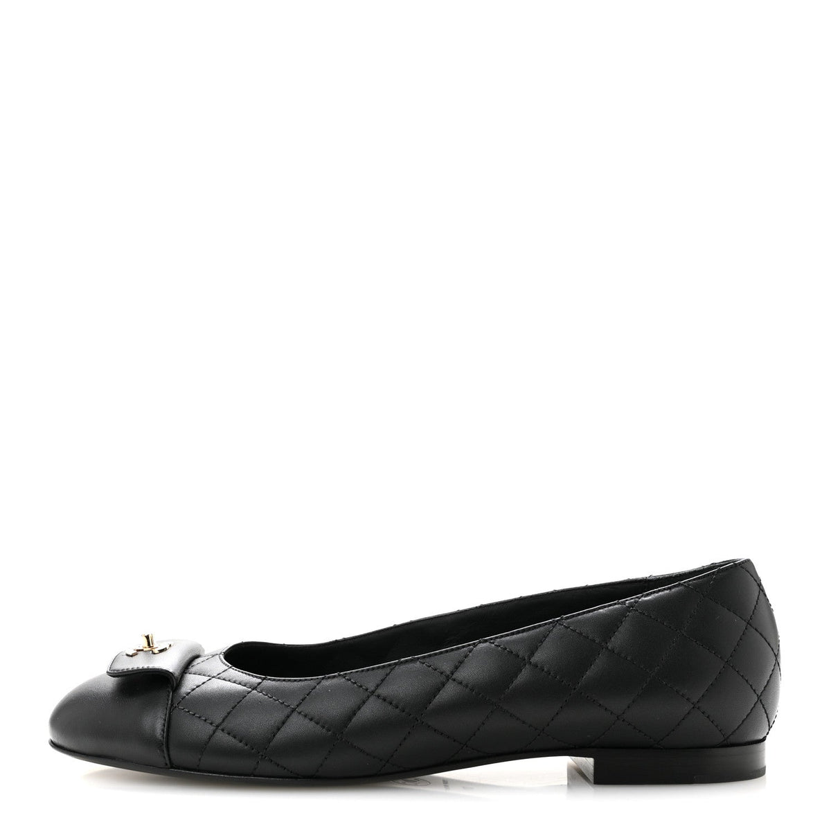 Calfskin Lambskin Quilted CC Cap Toe Ballerina Flats 37 Black
