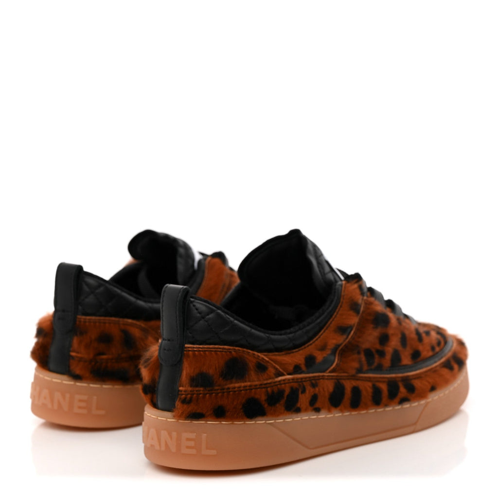 Lambskin Cheetah Print Quilted Sneakers 38.5 Brown Black