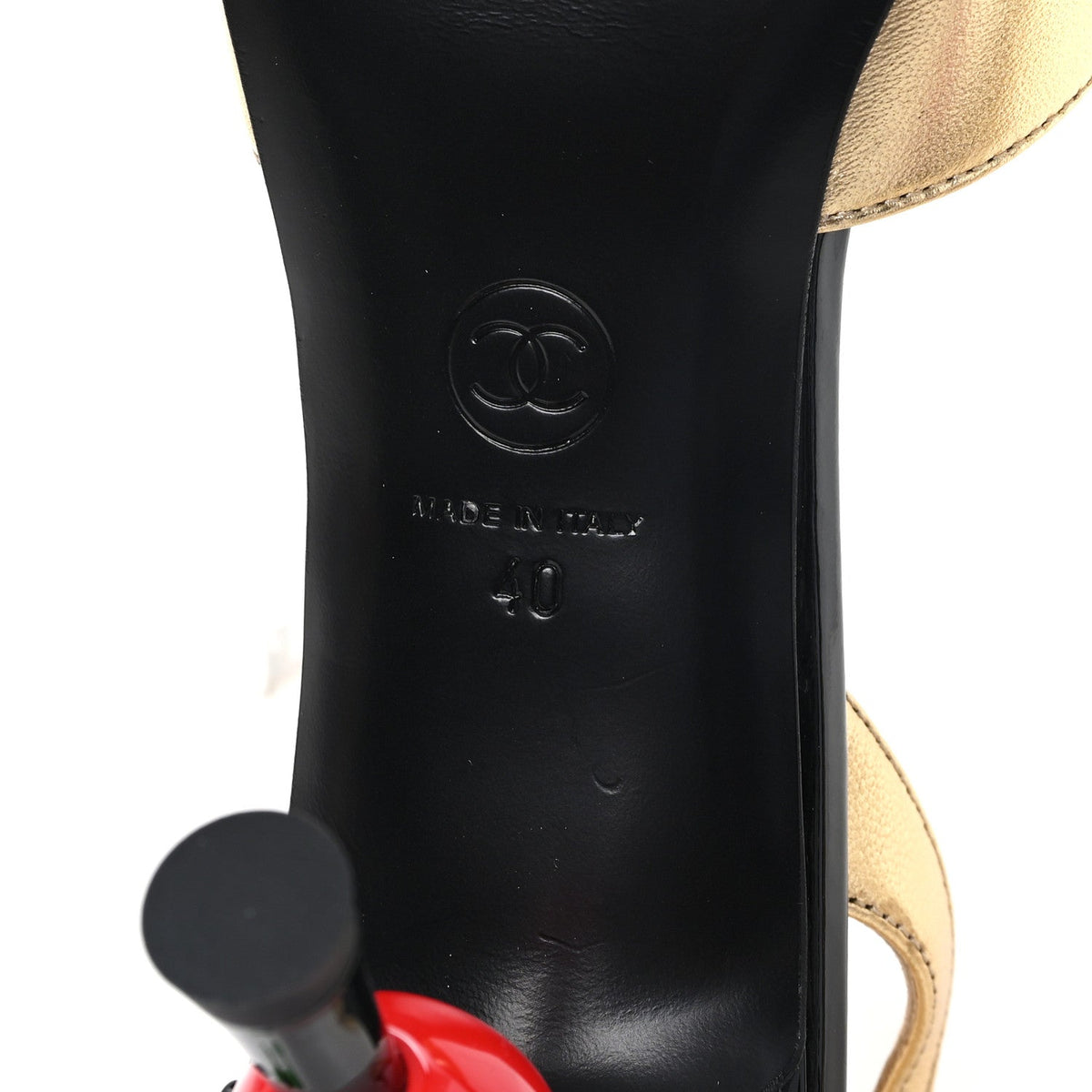 Laminated Lambskin Patent Cap Toe CC Apple Slingback Pumps 40 Gold Black