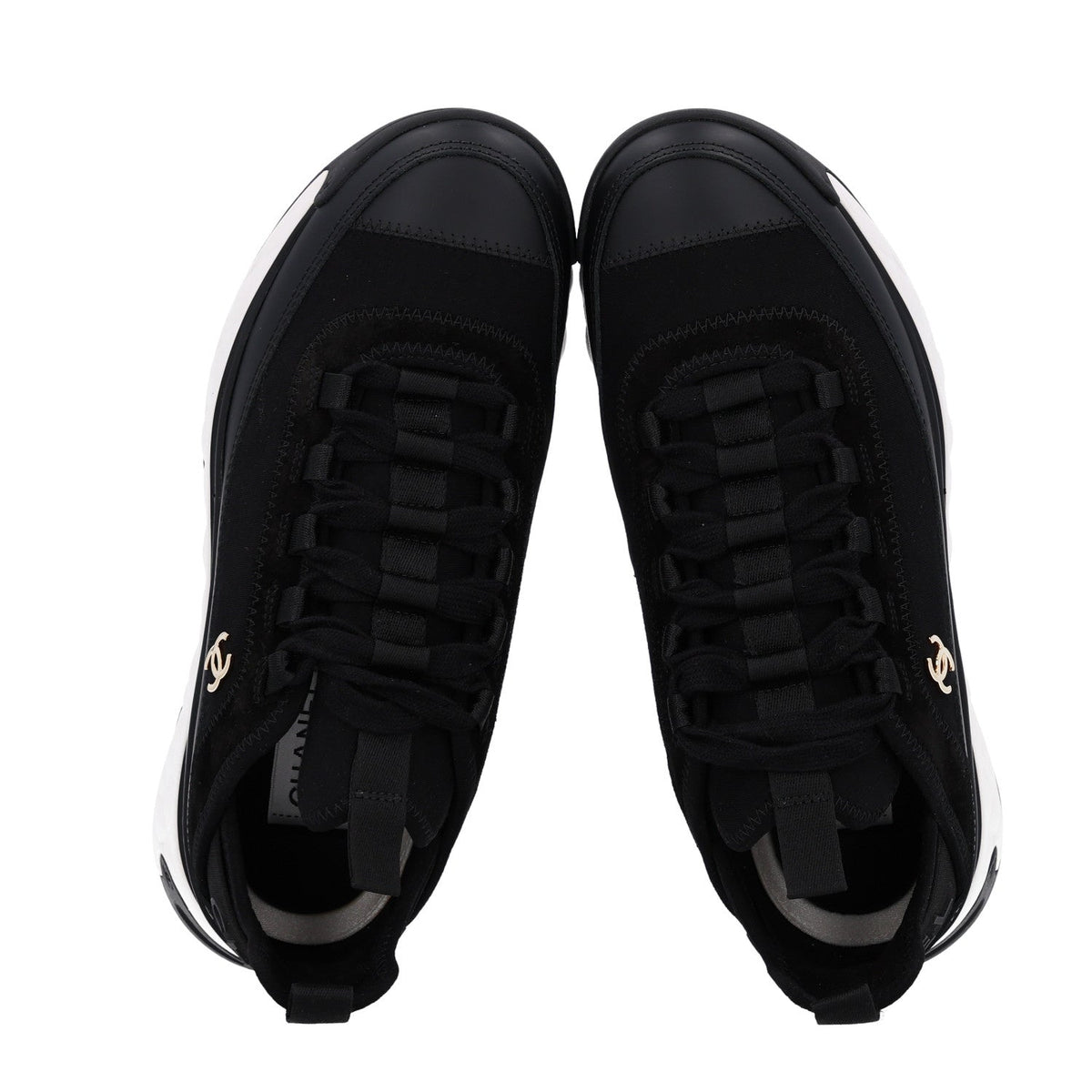 Velvet Calfskin Mixed Fibers CC Sneakers 36.5 Black