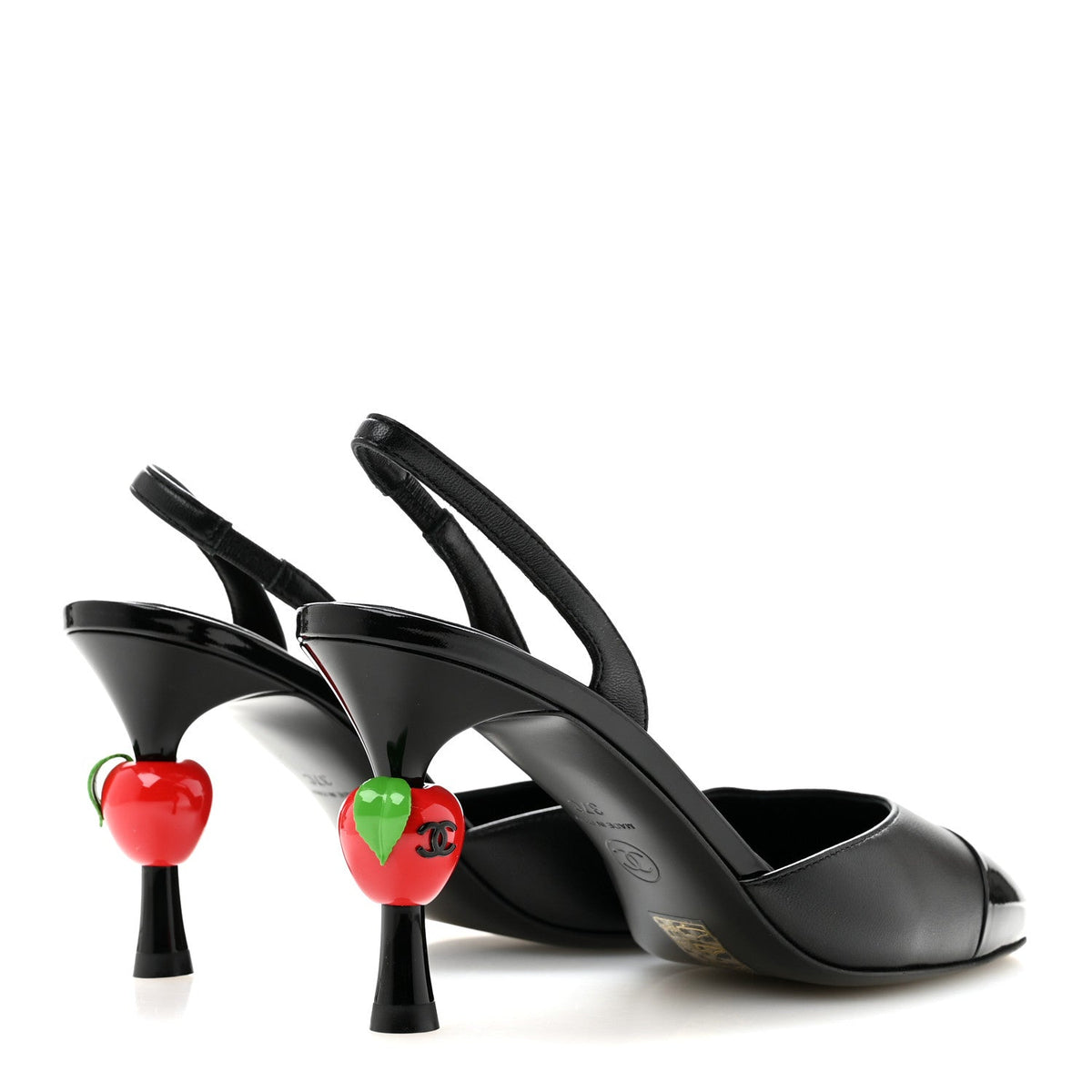 Lambskin Patent Cap Toe CC Apple Slingback Pumps 37 Black