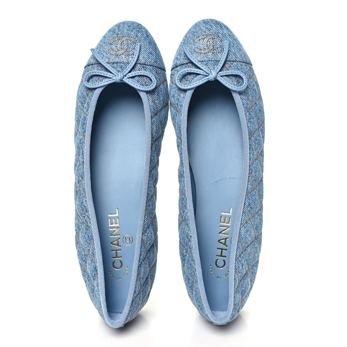 Denim Quilted Cap Toe CC Ballerina Flats 40.5 Light Blue
