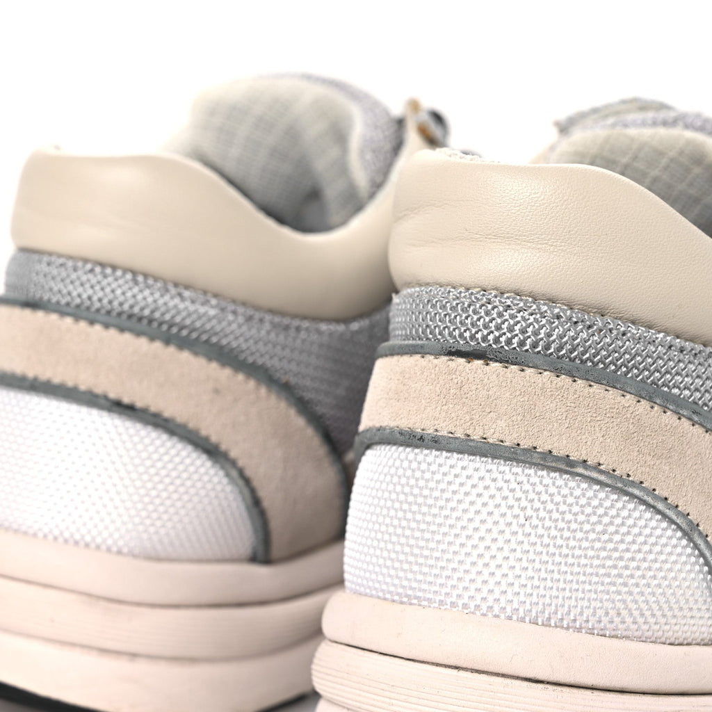 Mesh Suede Calfskin Grained Calfskin Womens CC Sneakers 37 Grey White