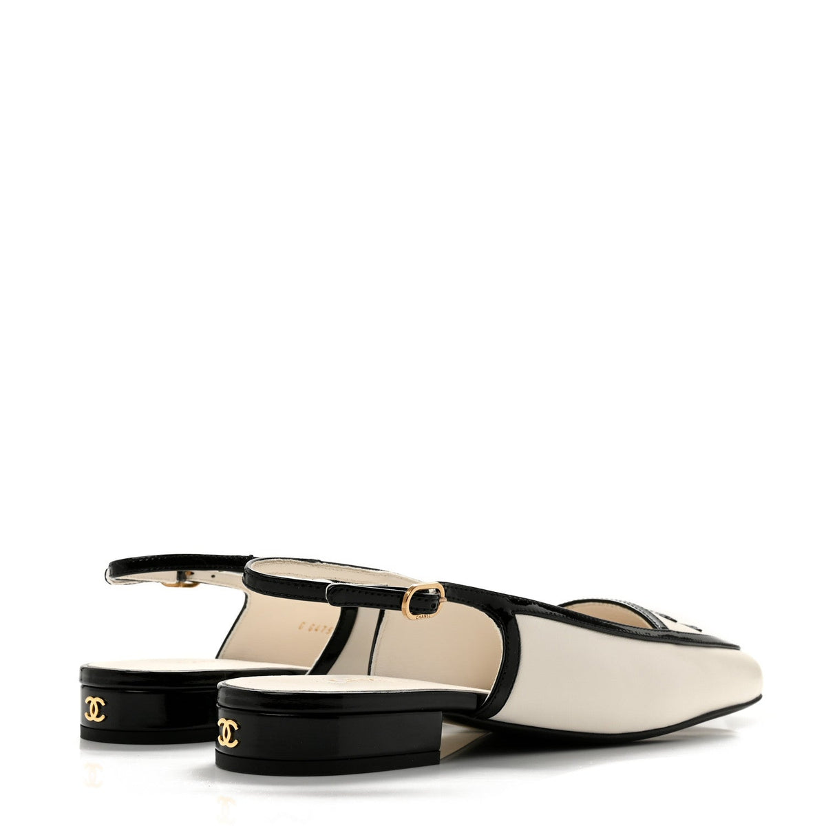 Lambskin Patent Calfskin CC Slingback Flats 37.5 White Black