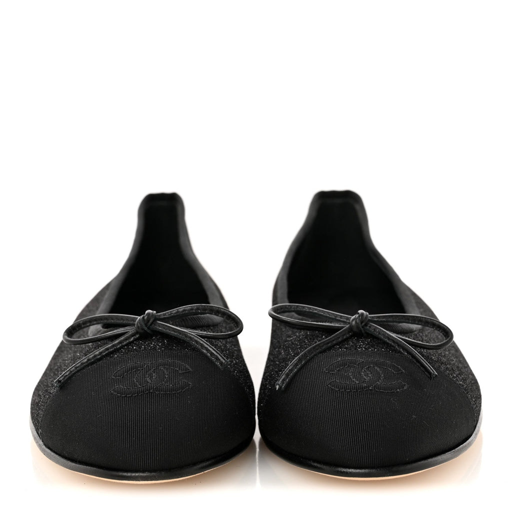 Glitter Grosgrain Cap Toe CC Ballerina Flats 40 Black