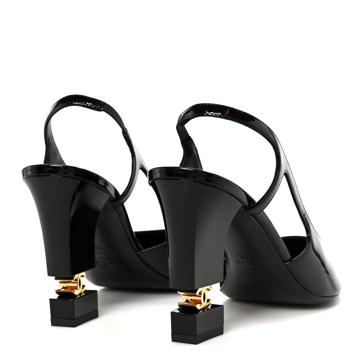 Patent Calfskin Slingback CC Cutout Pumps 38 Black