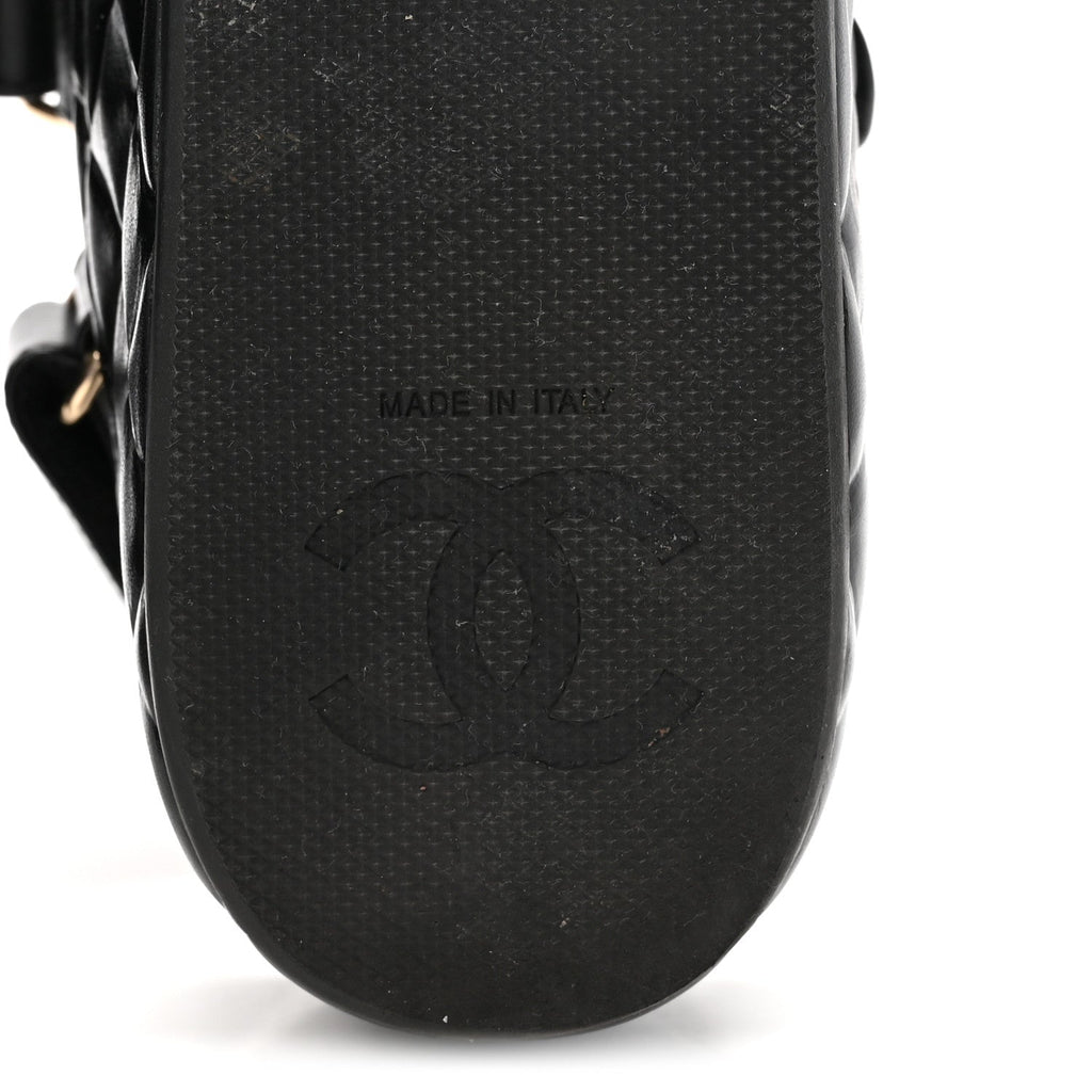 Shiny Calfskin Logo Platform Sandals 38 Black
