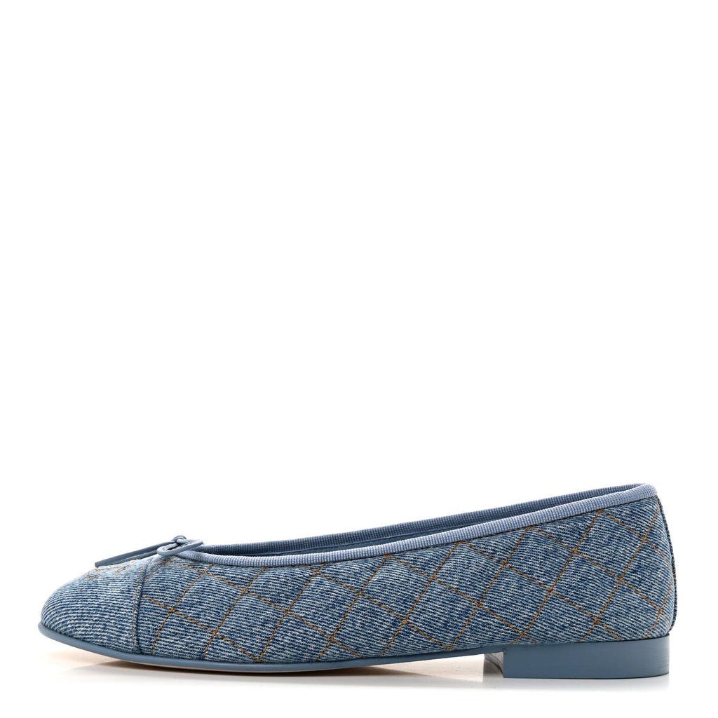 Denim Quilted CC Cap Toe Ballerina Flats 37.5 Light Blue