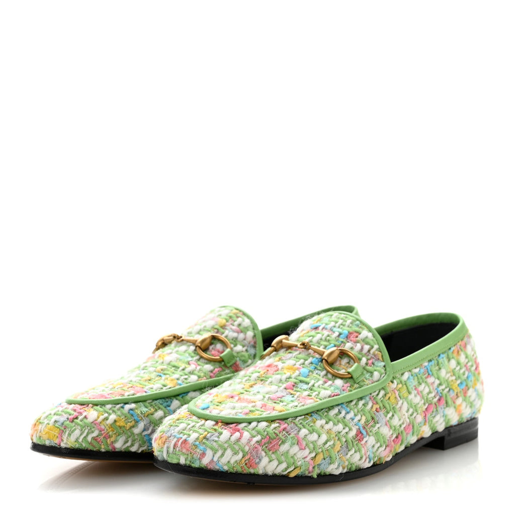 Tweed Multicolor Malaga Kid Horsebit Womens Jordaan Loafers 35.5 Green Multicolor