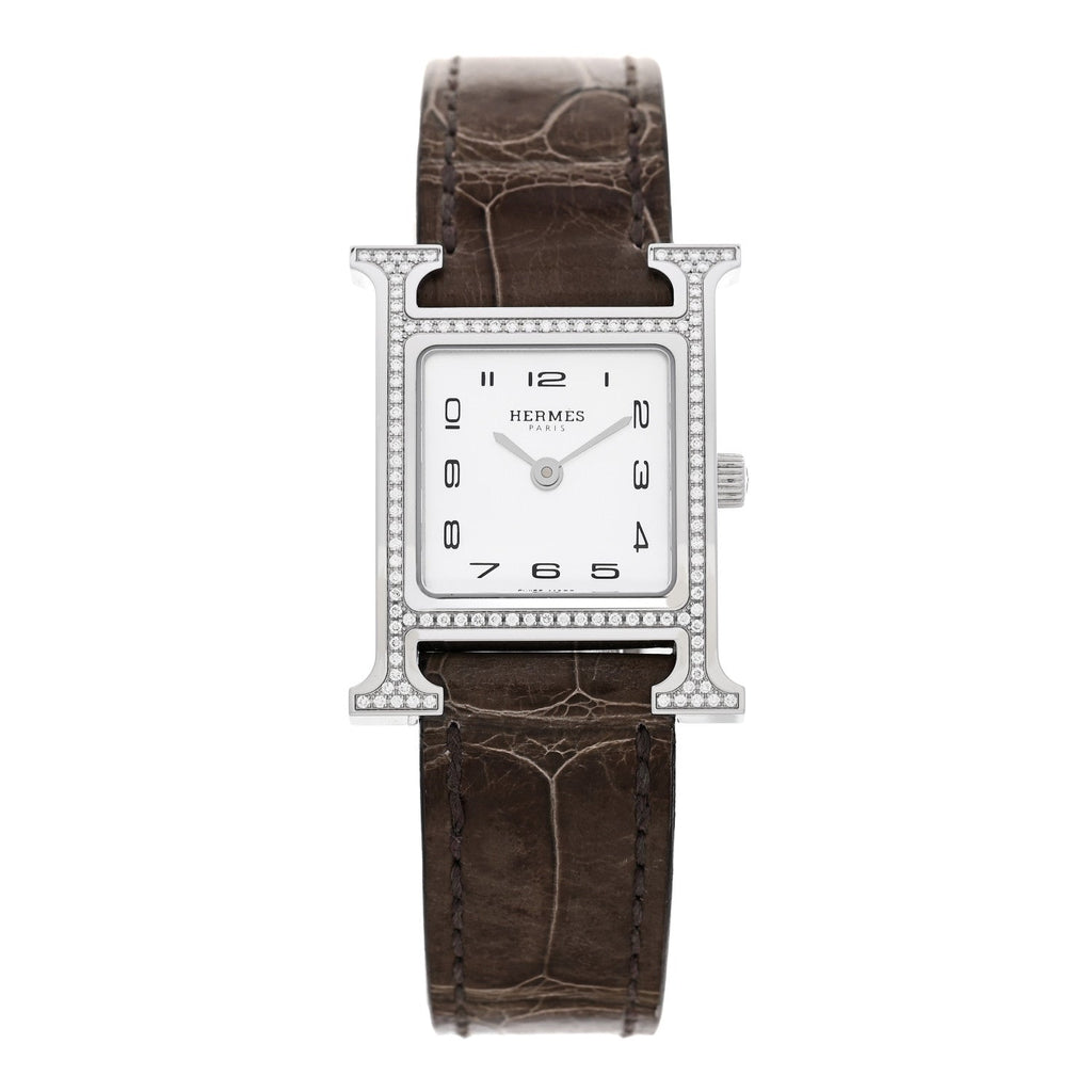 Stainless Steel Alligator Diamond Bezel Mother of Pearl 21mm Heure H Hour Quartz Watch Gris Elephant