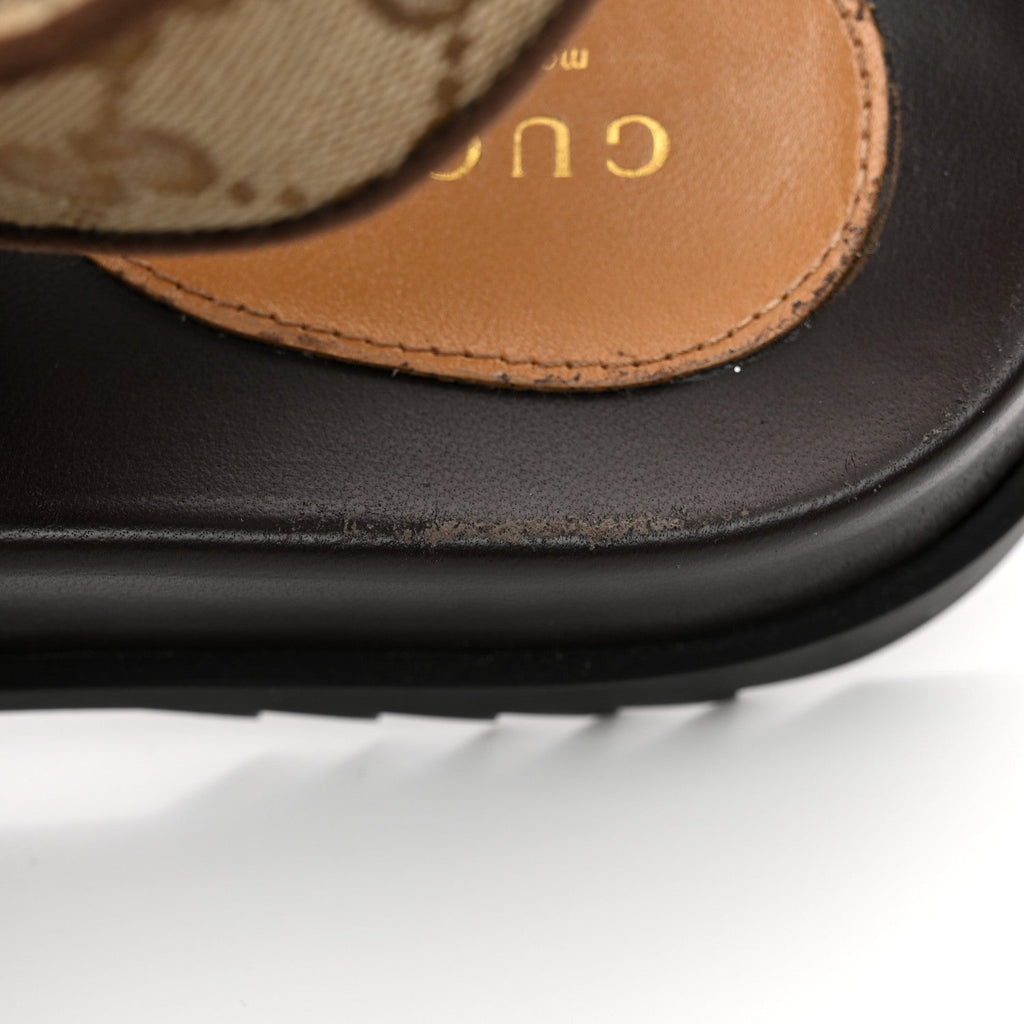 GG Monogram Lavaredo Eco Fabric Womens Slide Sandals With Straps 37 Beige Ebony Light Brown