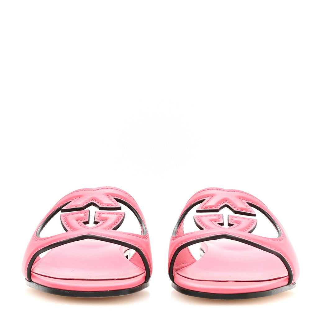 Cosmos Softy Calfskin Interlocking G Cut Out Slide Sandals 37 Rhodamine Pink