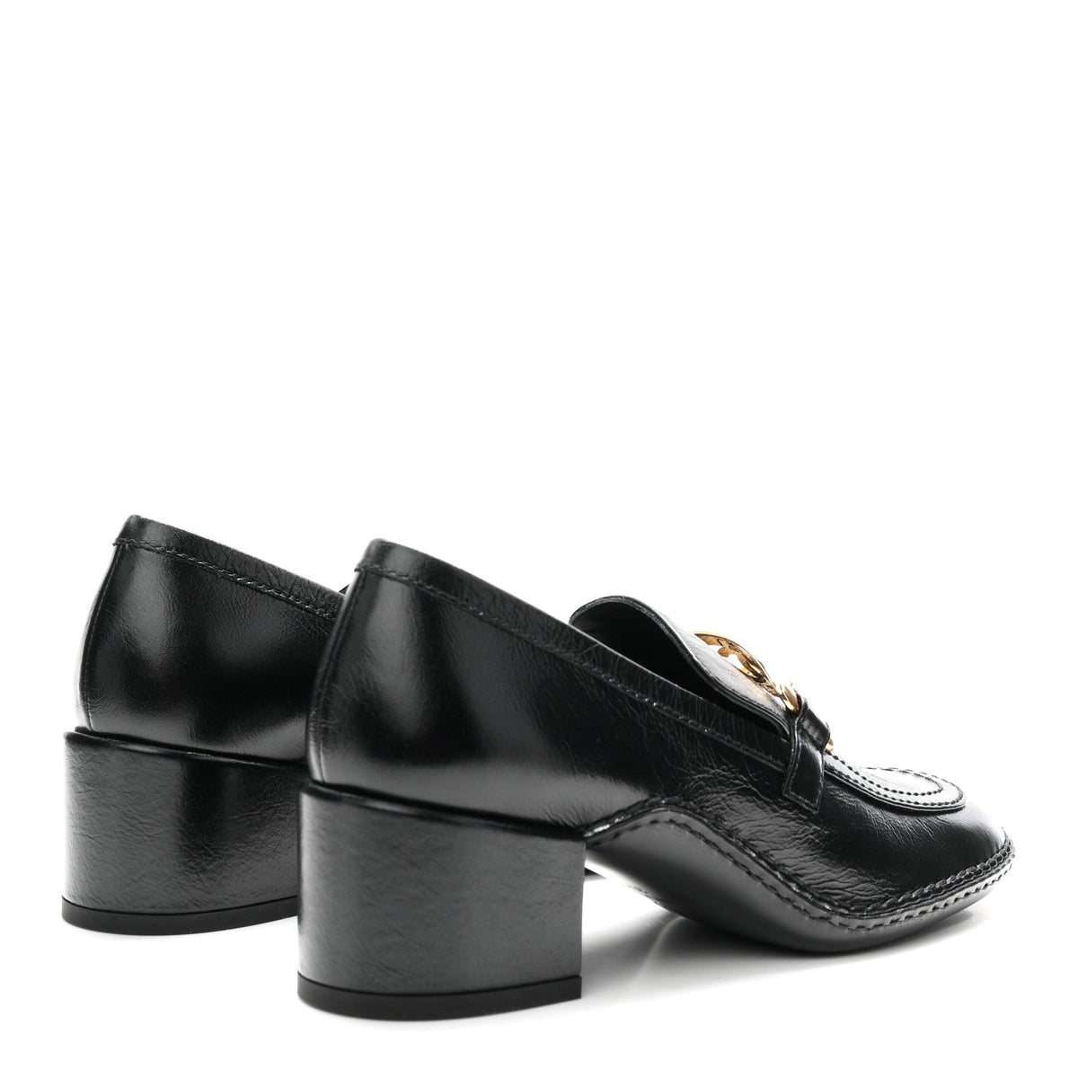 Shiny Calfskin Metal CC Loafers 37 Black