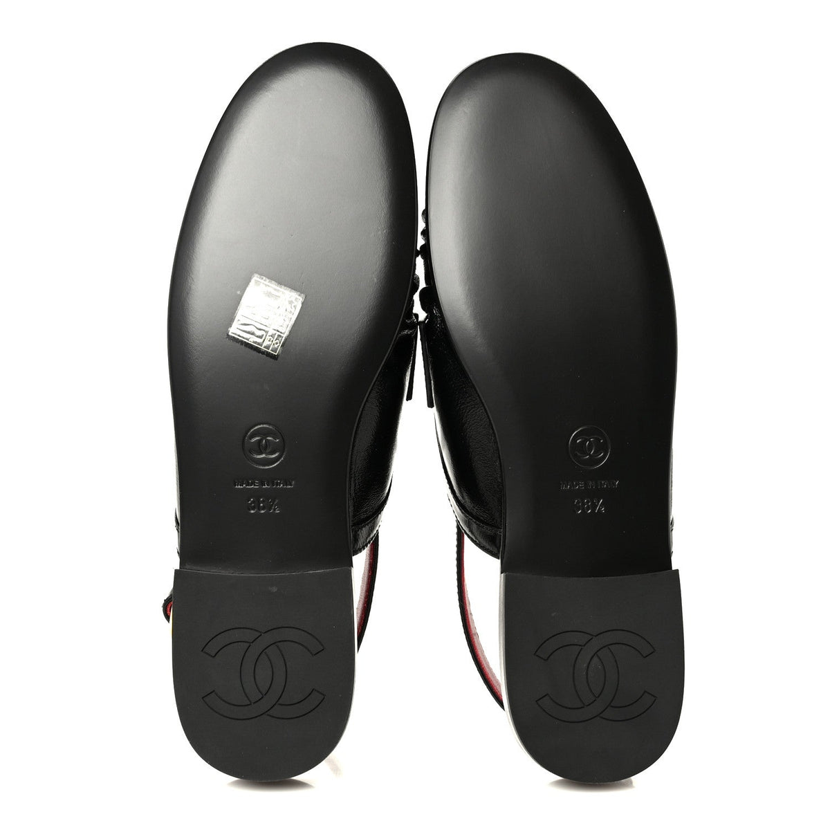 Crumpled Shiny Lambskin CC Slingback Mocassin 38.5 Black