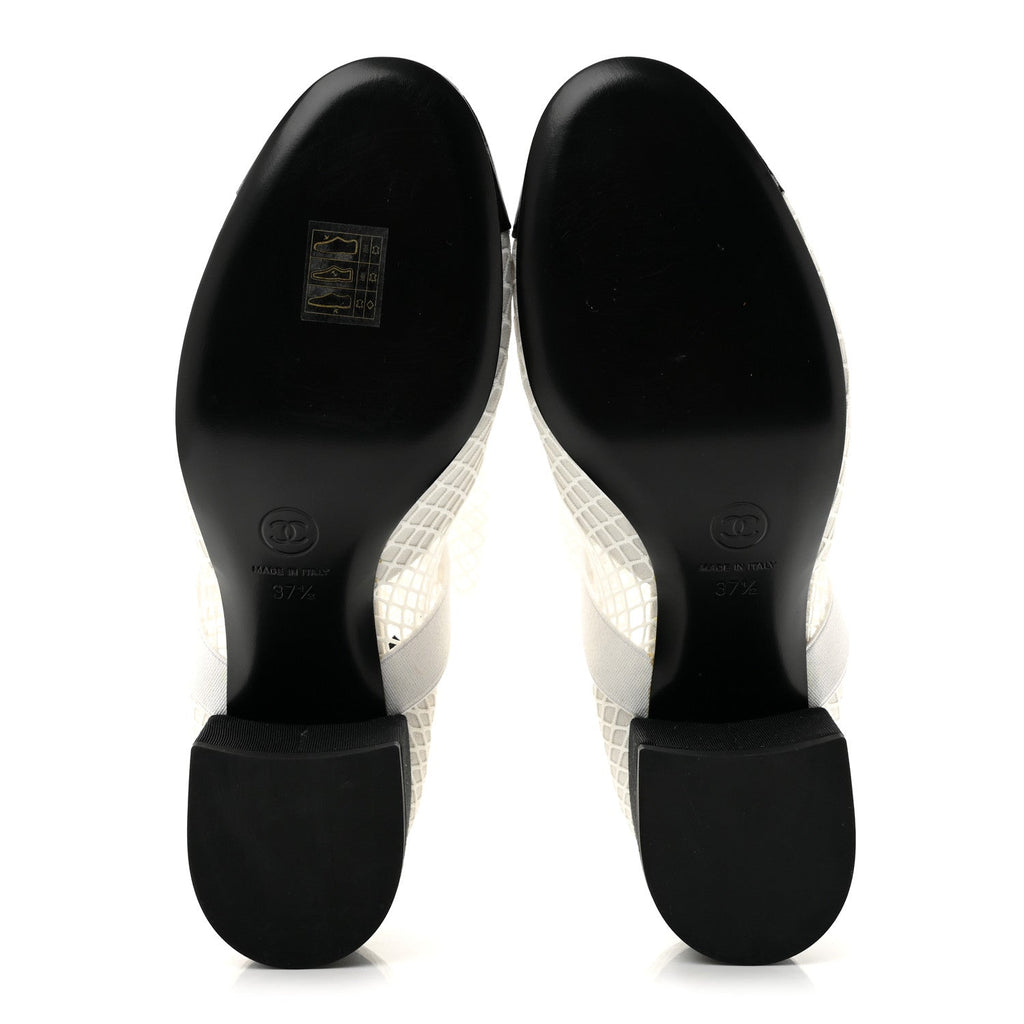 Mesh Kid Suede Patent Mary Jane Short Boots 37.5 White Black