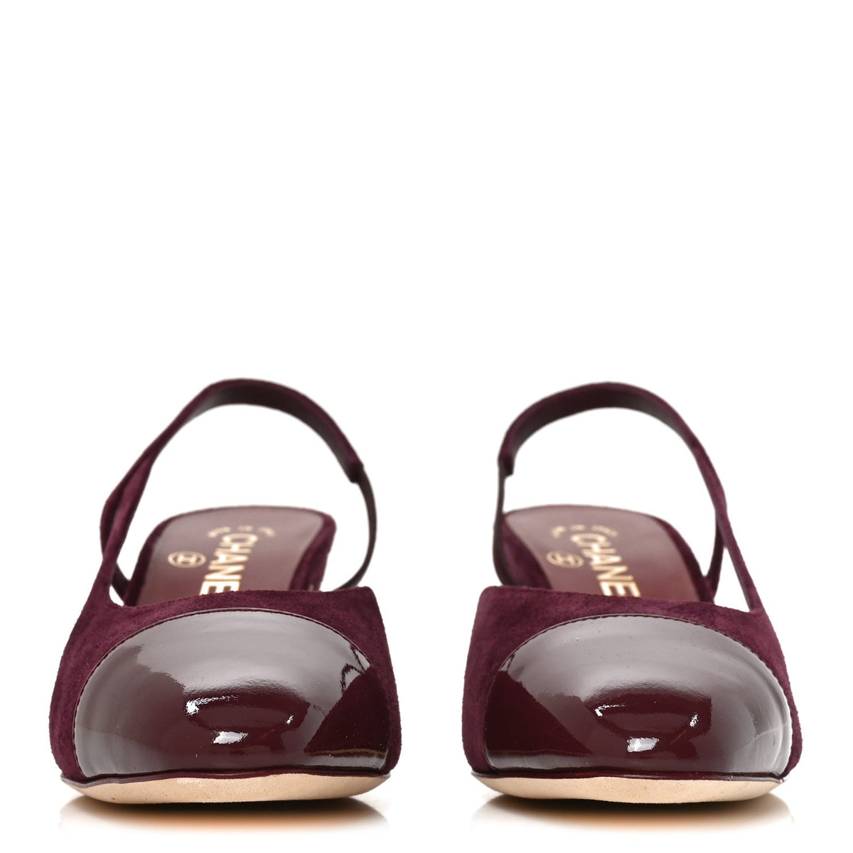 Suede Patent Cap Toe CC Slingback Pumps 37 Burgundy